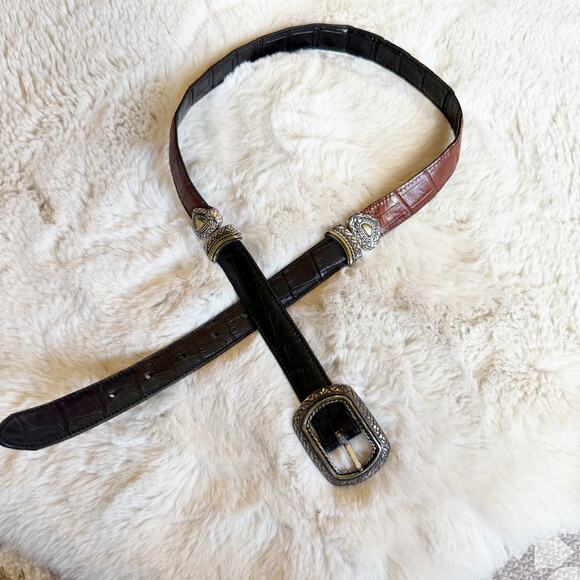 Brighton Vintage Reversible Two-Toned Leather Belt Silver Hardware Size M/L 32 - Picture 1 of 6